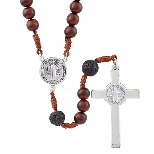 St. Benedict Black Lava Bead Monte Cassino Collection Wood Cord Rosary