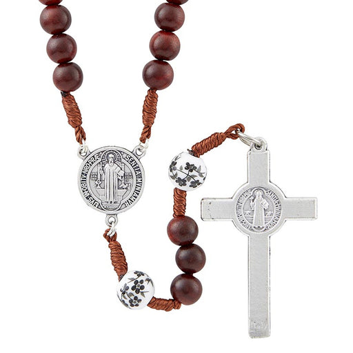St. Benedict Ceramic Bead Monte Cassino Collection Wood Cord Rosary