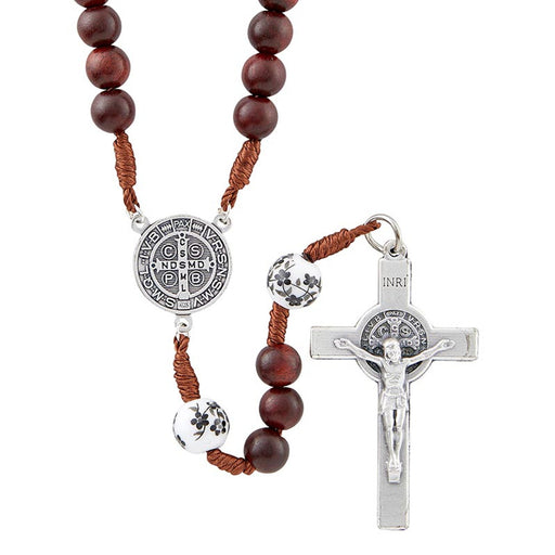 St. Benedict Ceramic Bead Monte Cassino Collection Wood Cord Rosary