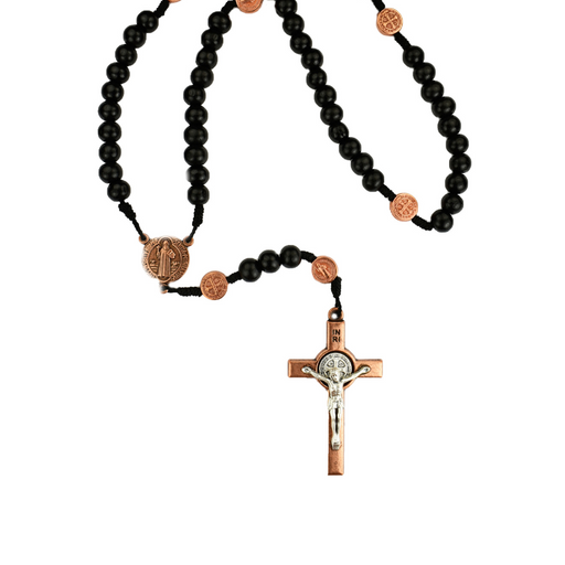 St. Benedict Crucifix and Center in 7mm Black Wood Beads w/ Copper