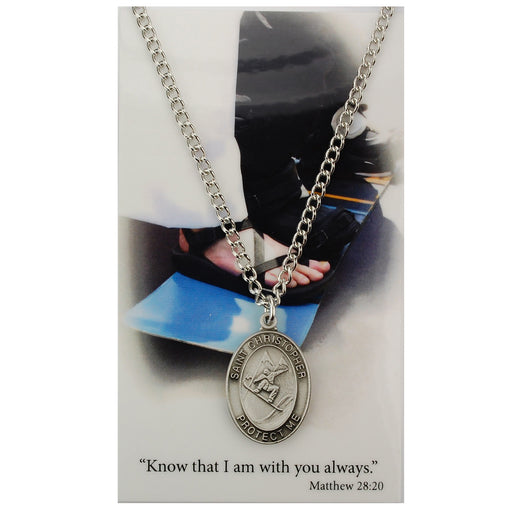 St. Christopher Medal Necklace Chain With Boys Snowboarding Prayer Card