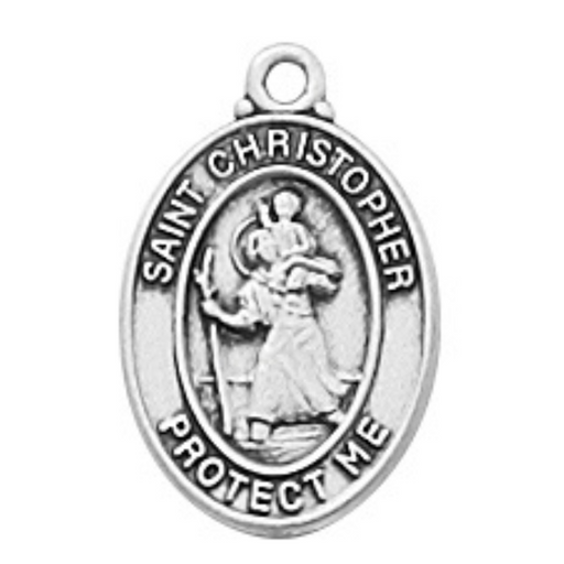 St. Christopher Medal Sterling Silver with 13" Rhodium Plated Chain Medal Christopher Medal St. Christopher Necklace