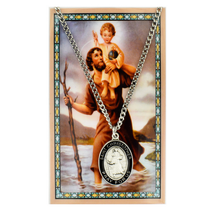 St. Christopher Medal with 24" Chain and Laminated Holy Card Set