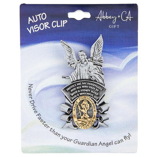 St. Christopher and Guardian Angel Visor Clip - 2 Pieces Per Package