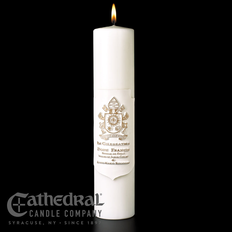 Pope Francis Pontifical Candle (3" x 14") – Handcrafted SCULPTWAX® Papal Coat of Arms