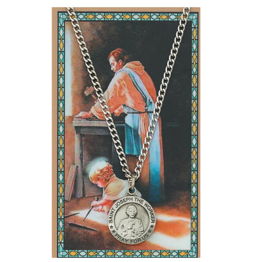 St. Joseph Medal Necklace Chain with Laminated Holy Card