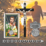 St. Joseph Medal and Prayer Card,  Visor Clip, Crucifix and Cross Bracelet - Father's Day Gift Set
