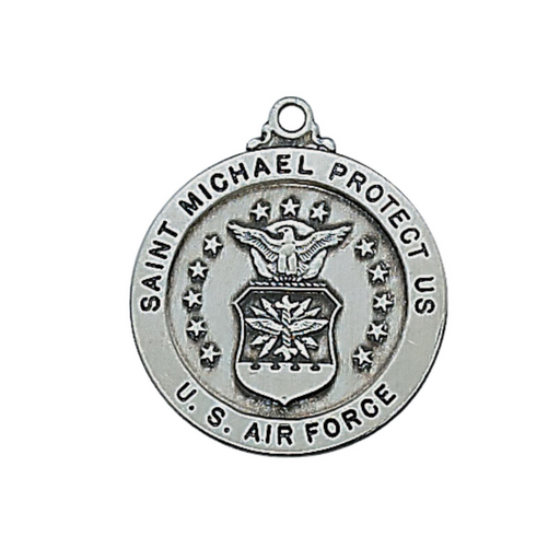 Pewter St. Michael Air Force Medal With 24" Rhodium Plated Chain Military Protection St. Michael Armed Forces Protection Armed Forces Guidance