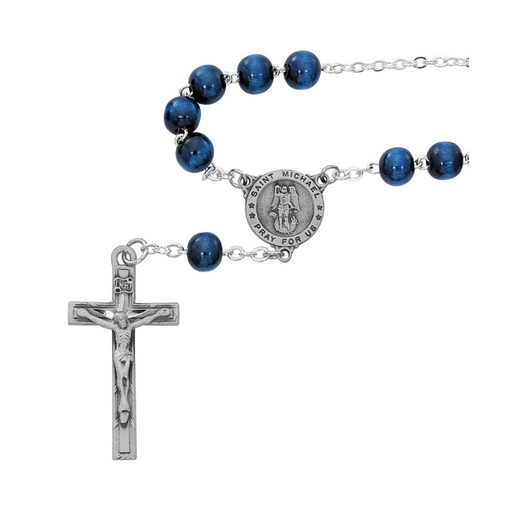 St. Michael Auto Rosary with Blue Wood Beads St. Michael Auto Rosary St Michael Auto Rosary Saint Michael Auto Rosary St. Michael Rosary