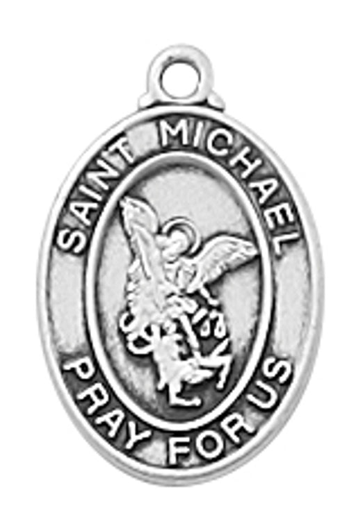 St. Michael Sterling Silver Medal with 16" L Rhodium Plated Chain