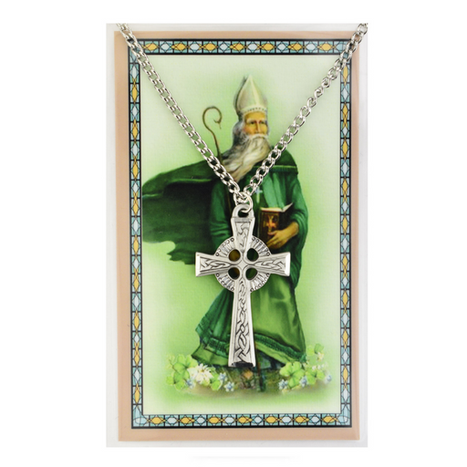 St. Patrick Pewter Medal w/ 24" Silver Tone Chain and Prayer Card Set