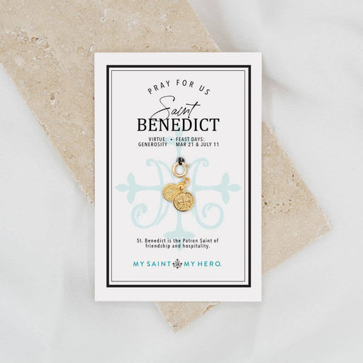 St. Benedict Charm – Small Gold-Tone Medal with Auspice Maria Logo | Made in France