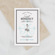 St. Benedict Charm – Small Silver-Tone Medal with Auspice Maria Logo | Made in France