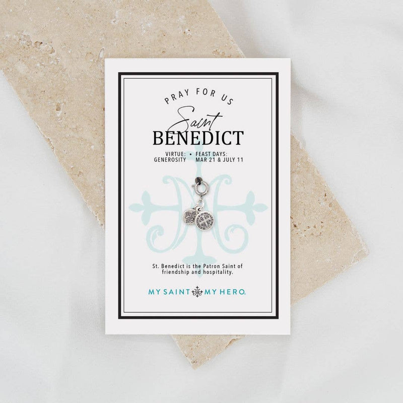 St. Benedict Charm – Small Silver-Tone Medal with Auspice Maria Logo | Made in France