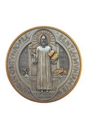 St. Benedict Medal/Plaque – 7-Inch Pewter Style with Gold Highlights, Veronese Collection