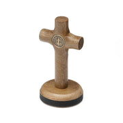 St. Benedict Wooden Car Cross – 3" Handcrafted Cross with Adhesive Base