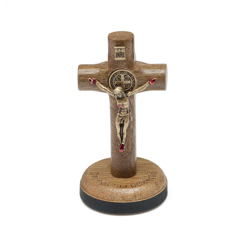 St. Benedict Wooden Car Cross – 3" Handcrafted Cross with Adhesive Base