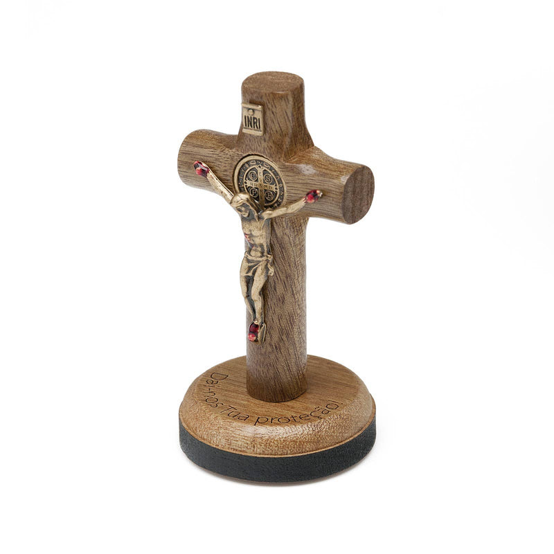 St. Benedict Wooden Car Cross – 3" Handcrafted Cross with Adhesive Base
