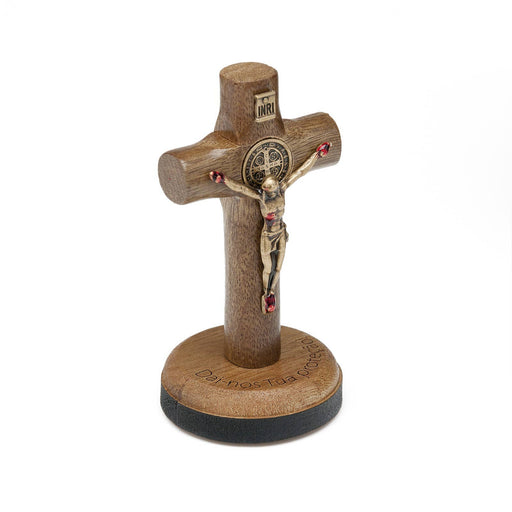 St. Benedict Wooden Car Cross – 3" Handcrafted Cross with Adhesive Base