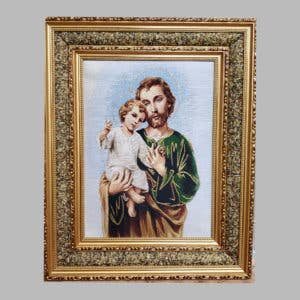 St. Joseph Framed Embroidered Wall Art – 17” x 21” Double Padded Religious Image