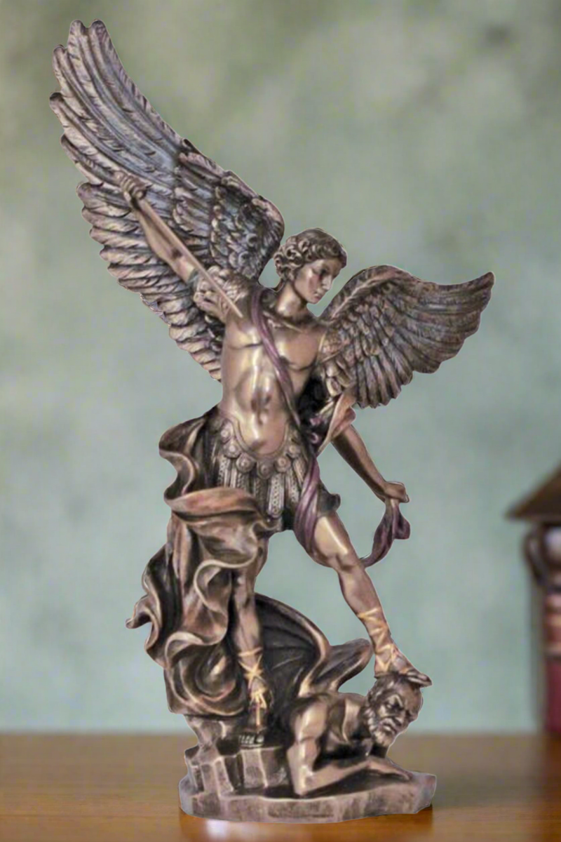 St. Michael Statue – 14.5-Inch Cold Cast Bronze, Hand-Painted, Veronese Collection, Best Seller