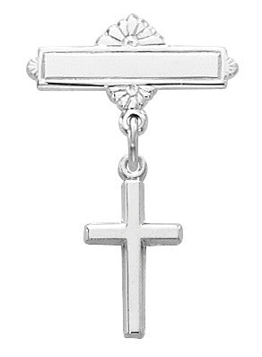 Sterling Cross Baby Bar Pin With Clear Gift Box