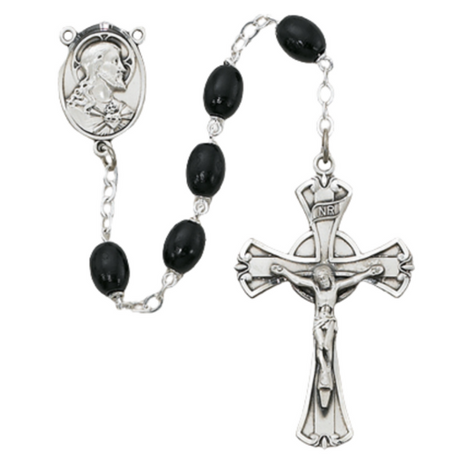 Sterling Silver Black Wood Rosary - The Sacred Heart