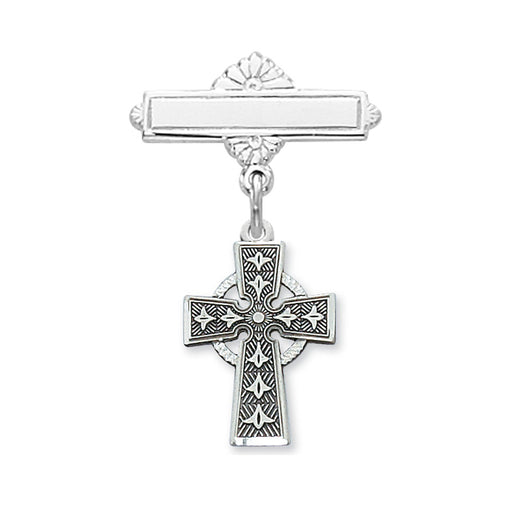 Sterling Silver Celtic Cross Rf Baby Bar Pin With Clear Gift Box