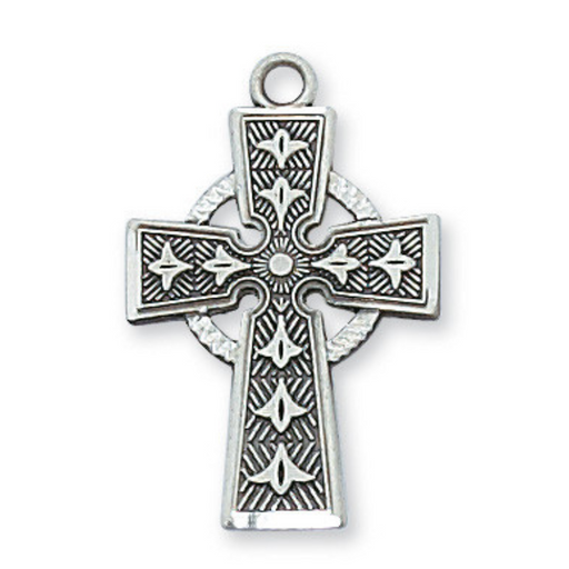 Sterling Silver Celtic Cross with 18" Rhodium Plated Chain