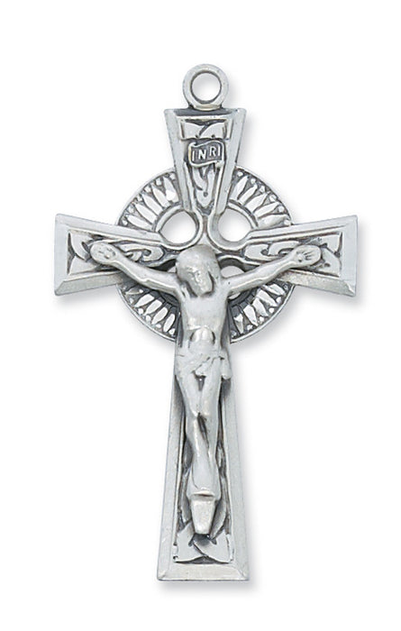 Sterling Silver Celtic Crucifix with 24" Rhodium Plated Chain