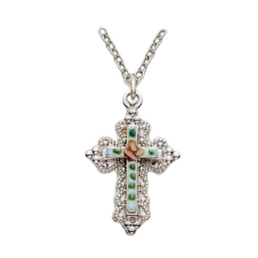 Sterling Silver Cloisonne Cross with 18" L Chain Cross Necklace Cross for Protection Necklace for Protection Cross Necklaces