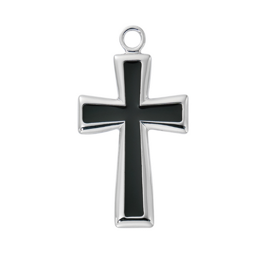 Sterling Silver Cross with Black Fill and 24" L Chain Cross Necklace Cross for Protection Necklace for Protection Cross Necklaces