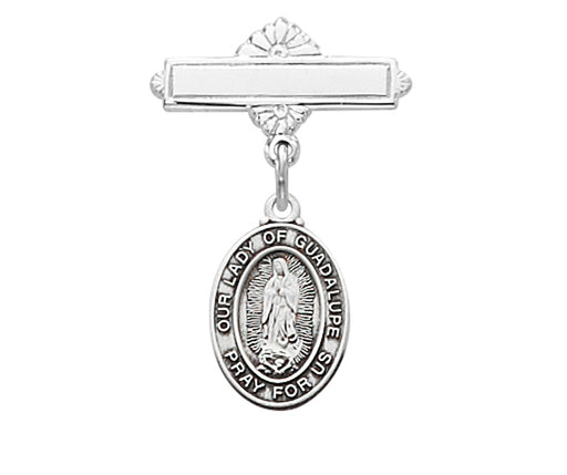 Sterling Silver Guadalupe Medal Baby Bar Pin