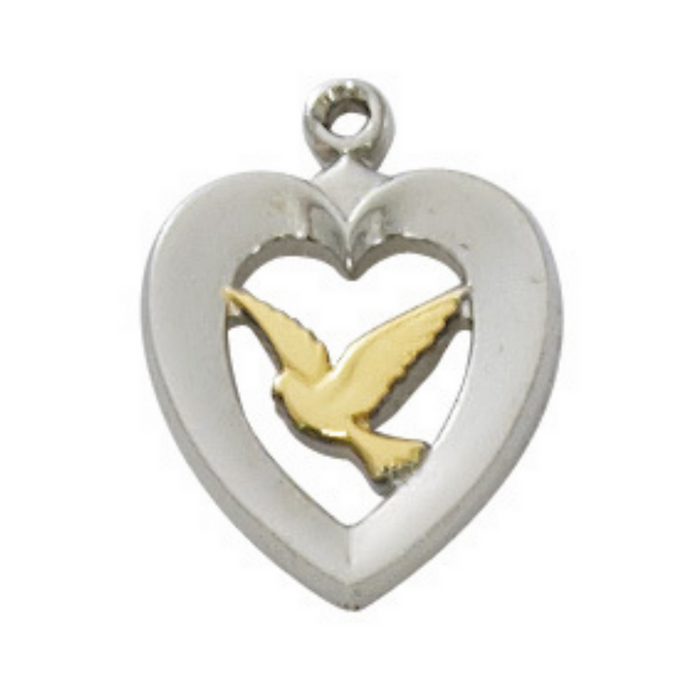 Sterling Silver Heart and Gold Plated Dove Pendant with 18" Rhodium Plated Chain