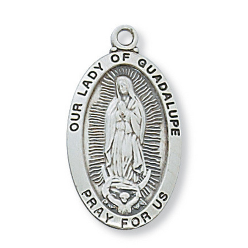 Sterling Silver Our Lady of Guadalupe Medal w/ 18" Rhodium Plated Chain