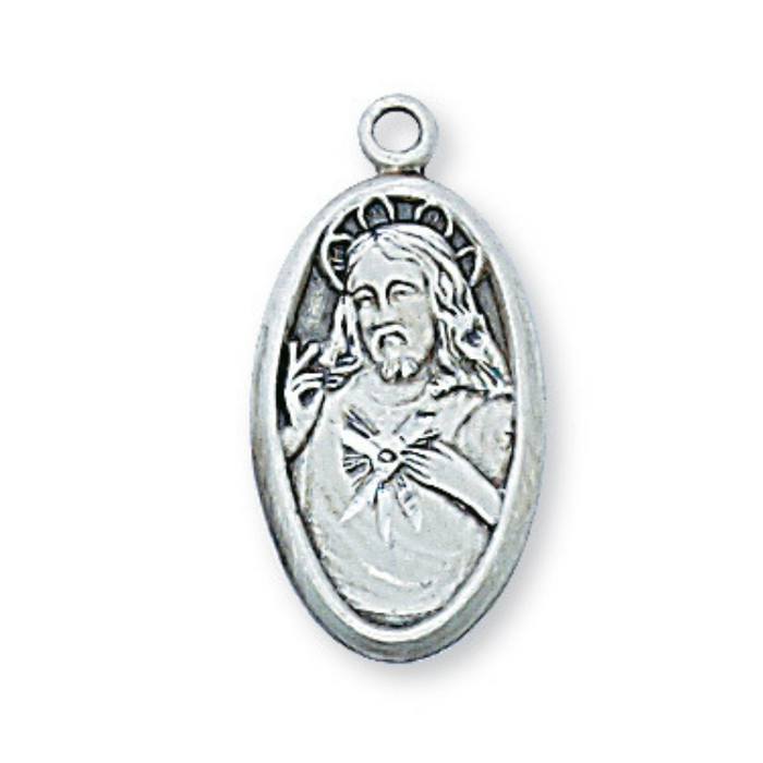 Sterling Silver Sacred Heart of Jesus Scapular Medal with 18" Chain