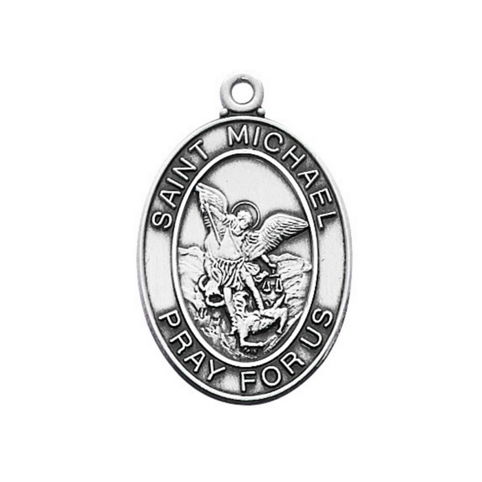 Sterling Silver St. Michael Medal with 24" L Rhodium Chain