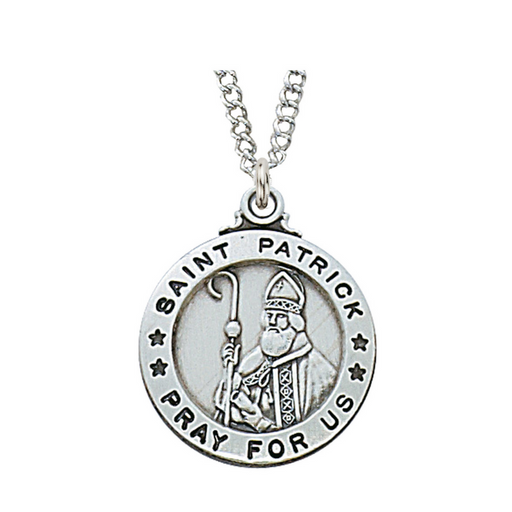 Sterling Silver St. Patrick Medal w/ 20" Rhodium Chain st Patrick st patrick irish st Patrick bracelet st patrick medal st patrick medal center Saints necklace Catholic Gifts catholic necklaces