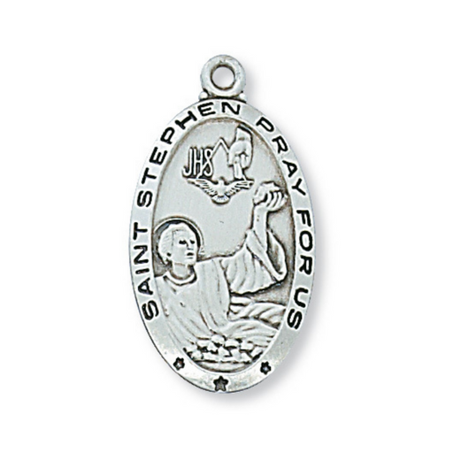 Sterling Silver St. Stephen Medal w/ 24" Rhodium Plated Chain Sterling Silver St. Stephen Medal Sterling Silver St. Stephen necklace
