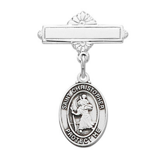 Sterling St. Christopher Rf Baby Bar Pin With Clear Gift Box