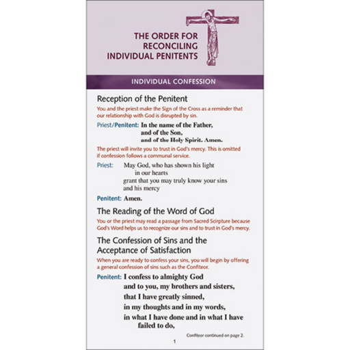 The Order for Reconciling Individual Penitents - Confession Aid (Packs of 50)