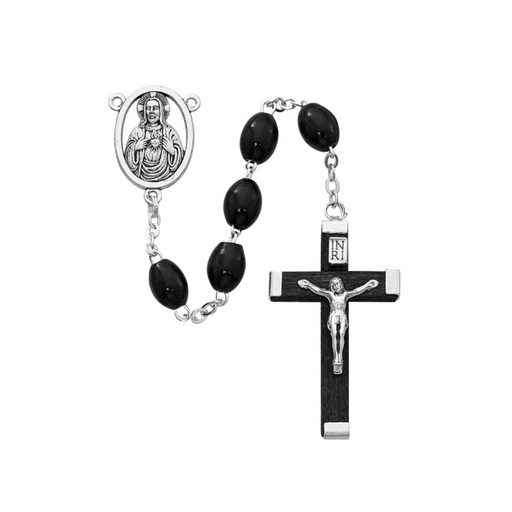 The Sacred Heart of Jesus Black Wood Rosary in a Card