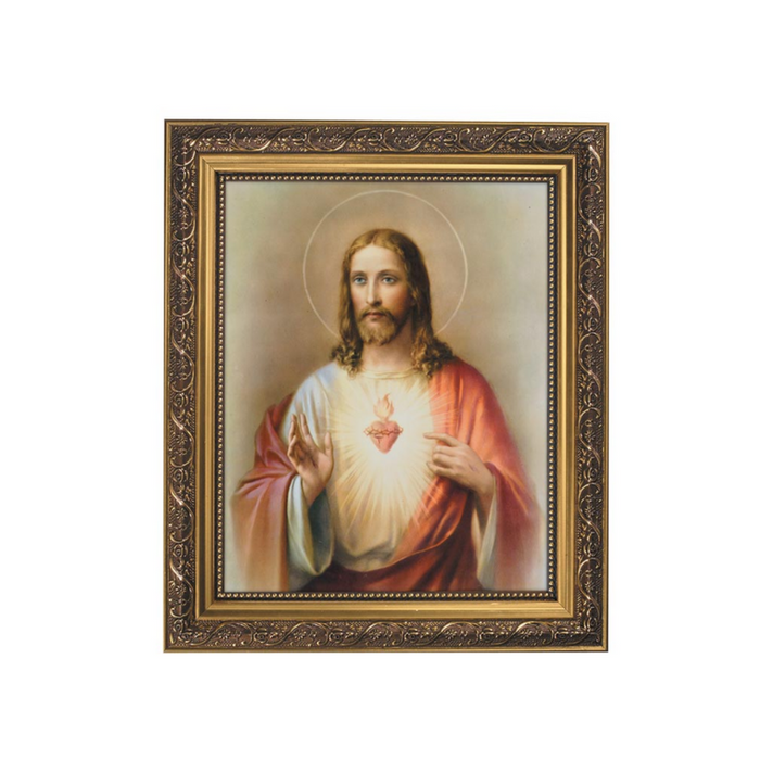 The Sacred Heart of Jesus in Ornate Gold Frame Catholic Faith Gifts Sacred Hearts Framed Print Traditional Sacred Heart of Jesus