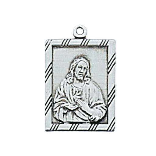 The Sacred Heart of Jesus Sterling Silver Square Medal with 18" Rhodium Plated Chain Holy Medals Holy Medal Necklace Medals for Protection Necklace for Protection The Sacred Heart of Jesus Sterling Silver Necklace