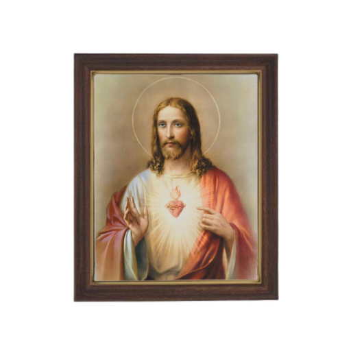 The Sacred Heart of Jesus in Wood Tone Frame