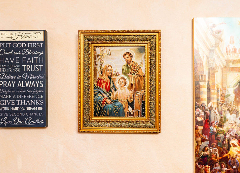 The Holy Family Framed Embroidered Wall Art – 17” x 21” Double Padded Religious Picture