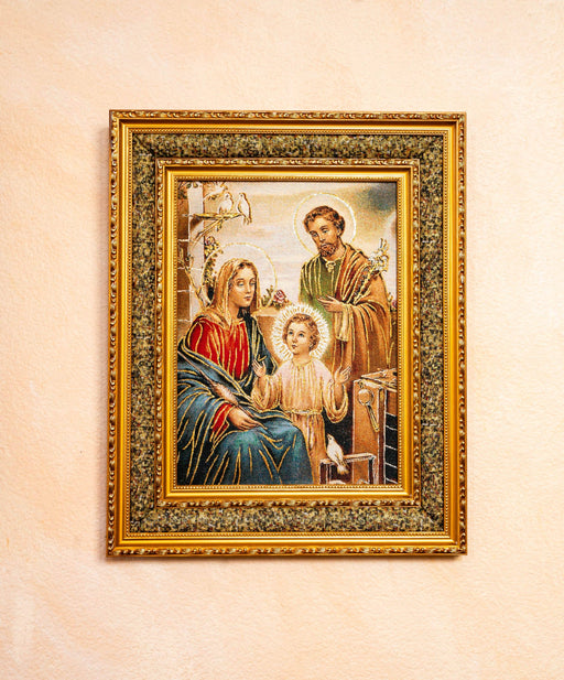The Holy Family Framed Embroidered Wall Art – 17” x 21” Double Padded Religious Picture