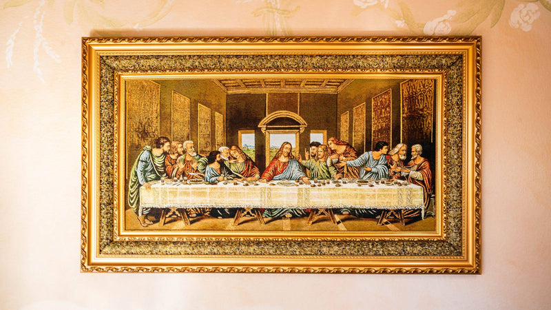 The Last Supper Double Padded Tapestry – Handcrafted Religious Wall Art in Gold Frame