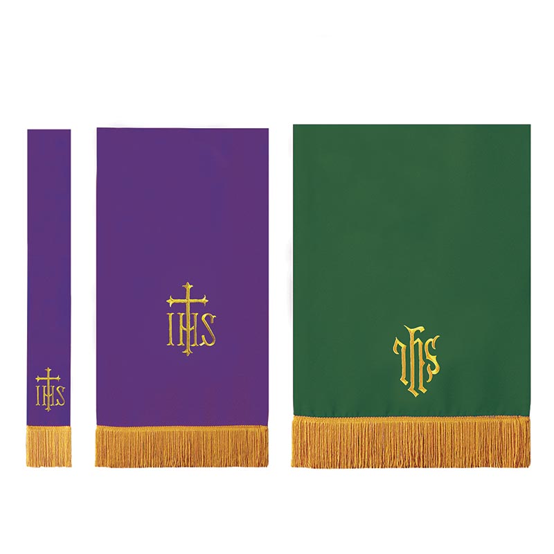 Juego de paramentos IHS verde/morado de tres piezas