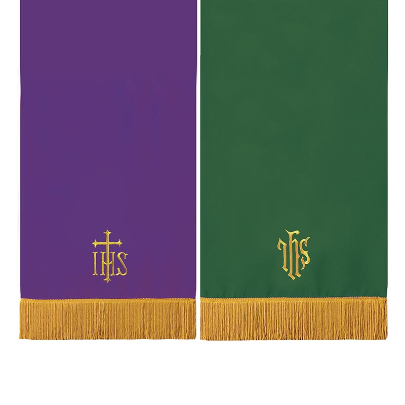 Juego de paramentos IHS verde/morado de tres piezas